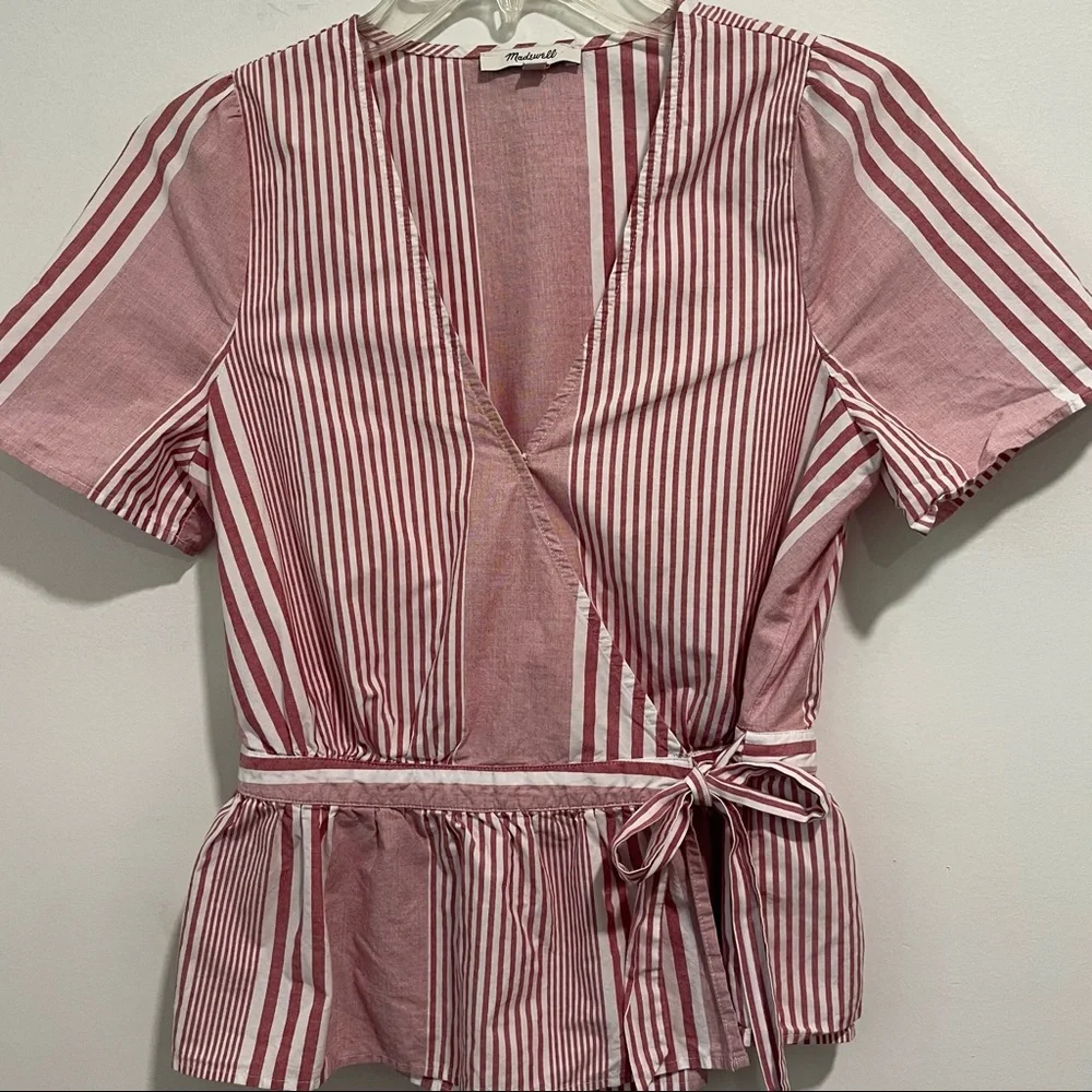 Madewell Ruffle-Hem Bold Stripe Feminine Wrap Top - Picture 6 of 14